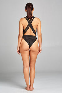 BLACK CRISS CROSS BODYSUIT