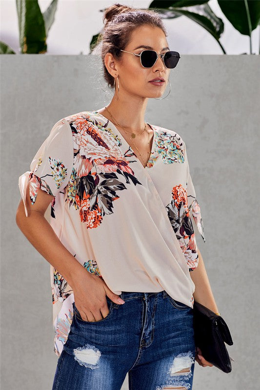 PEACH FLOWERED BLOUSE