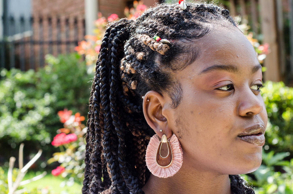 Tassel & Wood Fringe gold tone Earrings